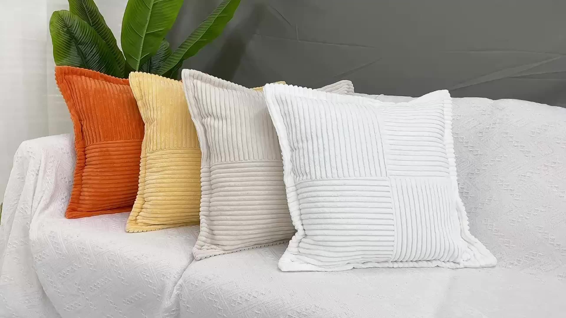 Soild Soft Textured Corduroy Cushion Cover Striped Throw Pillows Cases