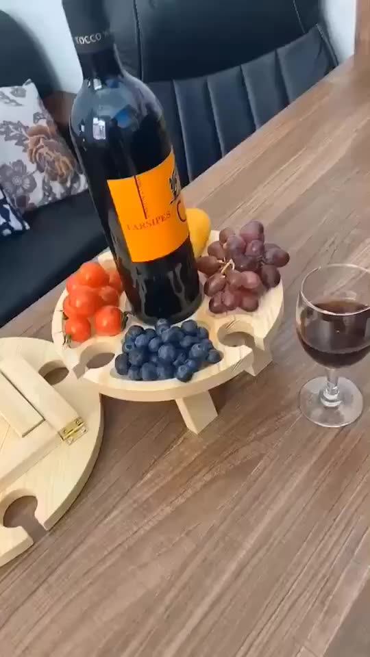 Wooden Outdoor Folding Picnic Table With Glass Holder Round Foldable