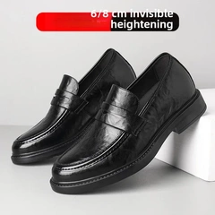 2025 Height-increasing leather shoes men's one-step business casual leather shoes genuine leather breathable invisible height-increasing bean shoes men 