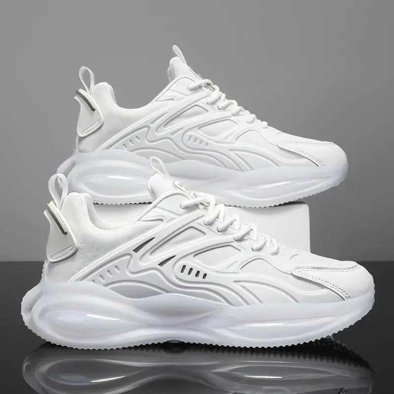 White sneaker Men's Leather Foreign Trade Explosions Large Daddy Shoes Soft Sole Light Solid Color Casual Leather Running Shoes
