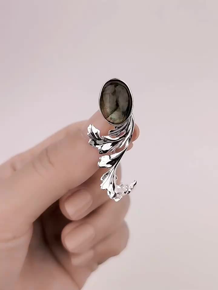 Handmade 925 Silver Vintage Labradorite Party Flower Leaf Vine Brooch Fine  Jewelry