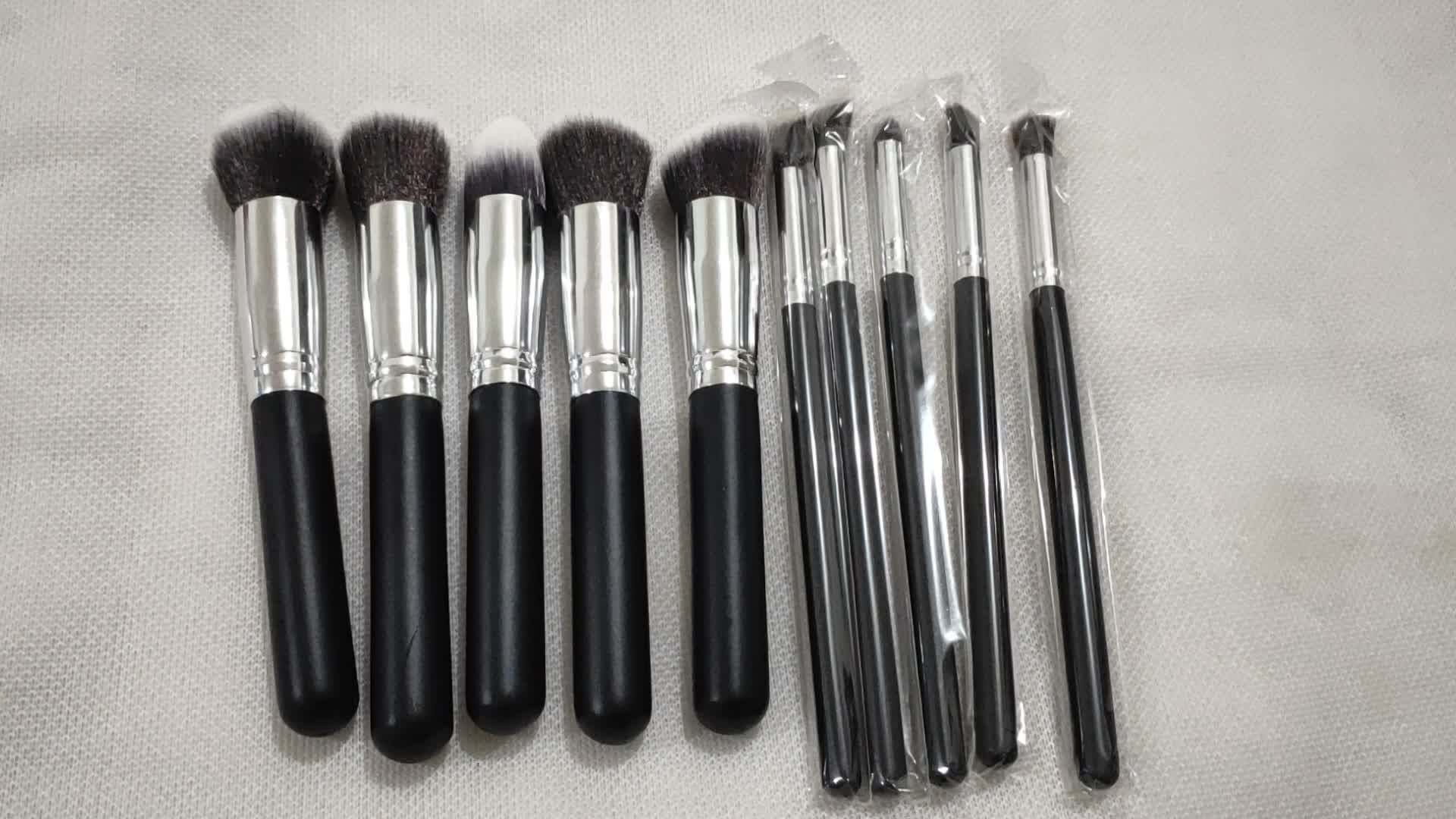 Custom Logo 10 Pcs Kabuki Makeup Brush Set Foundation Powder Blush