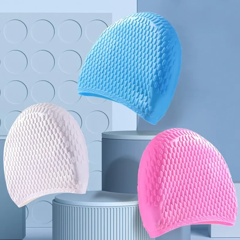 Adult Silicone Swimming Cap Water Drops Fashion Increase Unisex Ear Protection Long Hair Swimming Cap Factory Outlet