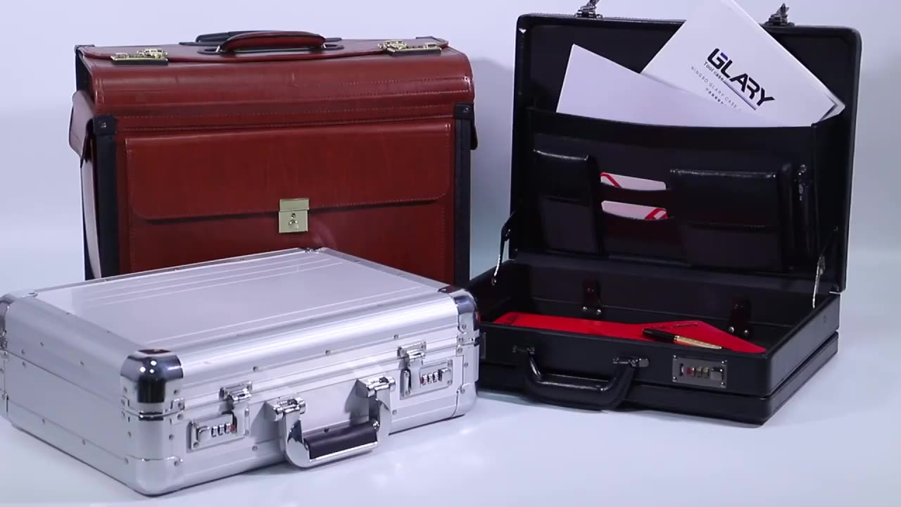 Glary Vintage Italian Hard Sided Leather Portfolio Folding Brief Case