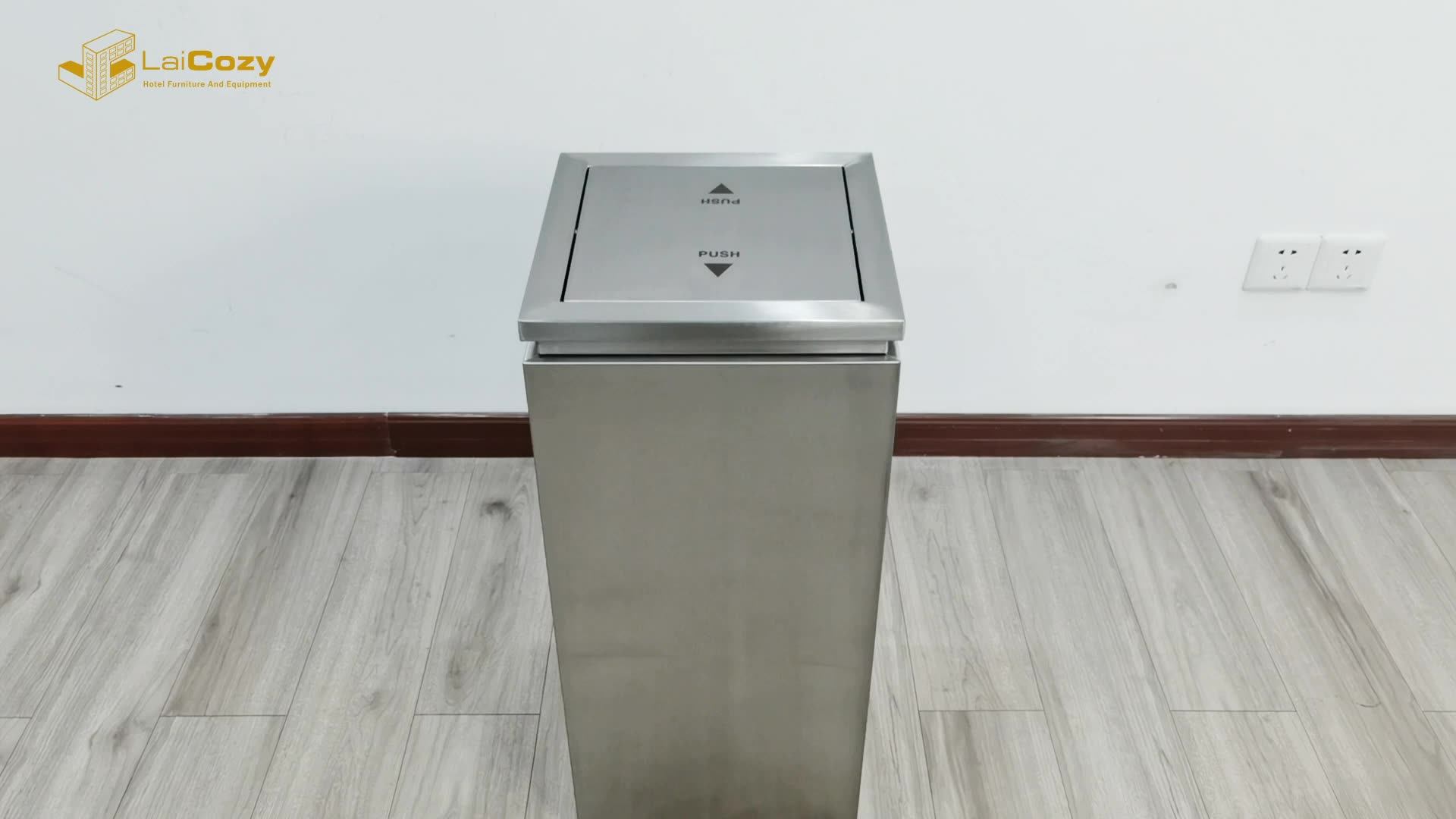 Hotel Lobby Swing Top Waste Bin With Lip Stainless Steel Square Garbage