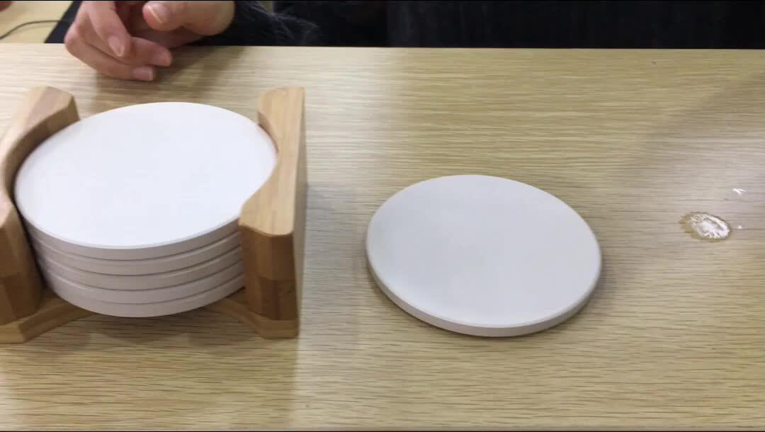 Set Of 6 White Marble Pattern Absorbent Ceramic Coasters For Drink With