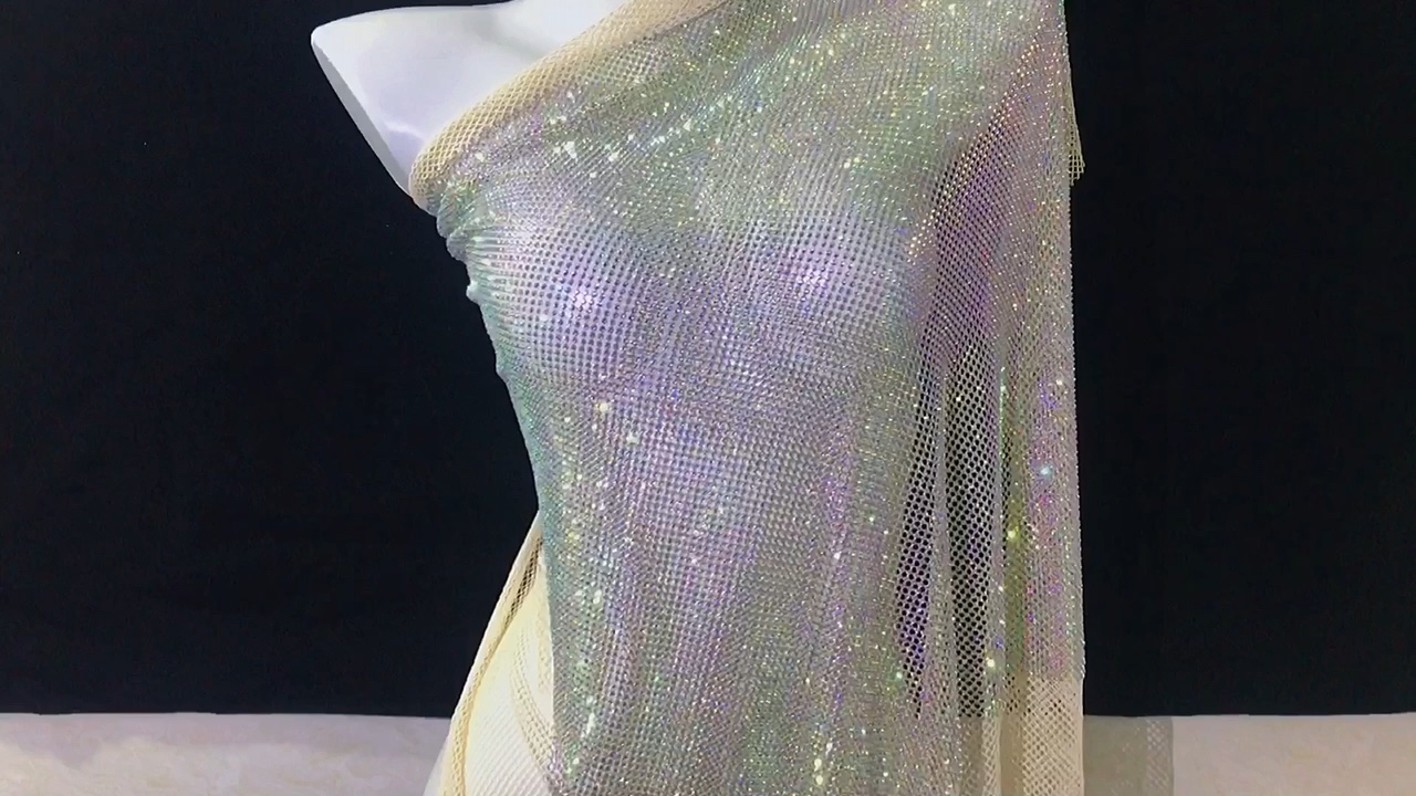 Wholesale Stretch Elastic Mesh Fabric Hotfix Crystal Glass Rhinestone