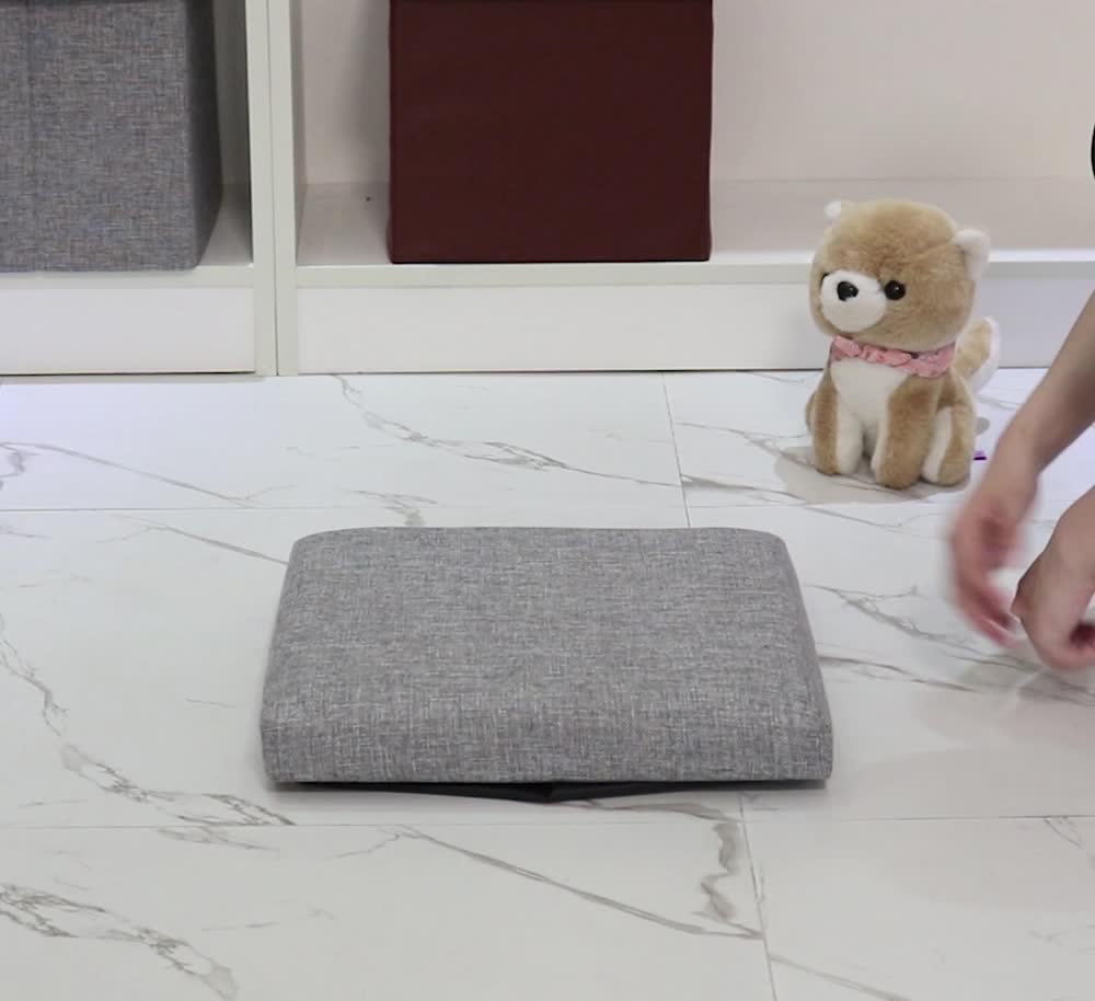 Linen Fabric Grey Color Easy Folding Dog Storage Pet Ottoman Stool