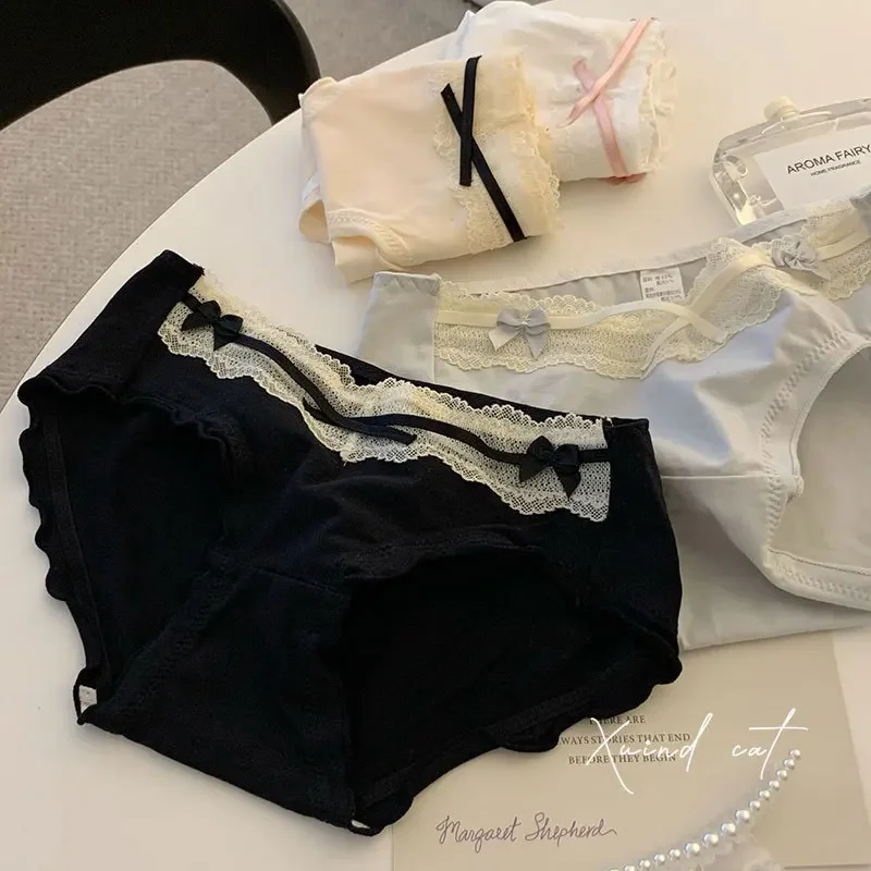 Sexy pure cotton underwear for women 7A full cotton crotch for women mid-waist large size for girls Japanese pure girl lace underwear for women