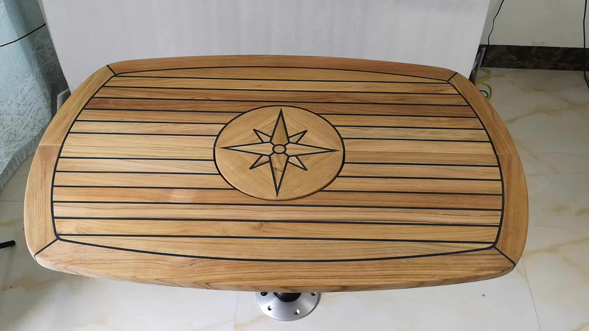 Barrel Folding Teak Table Top Star Inlay 300/610x940mm Marine Boat