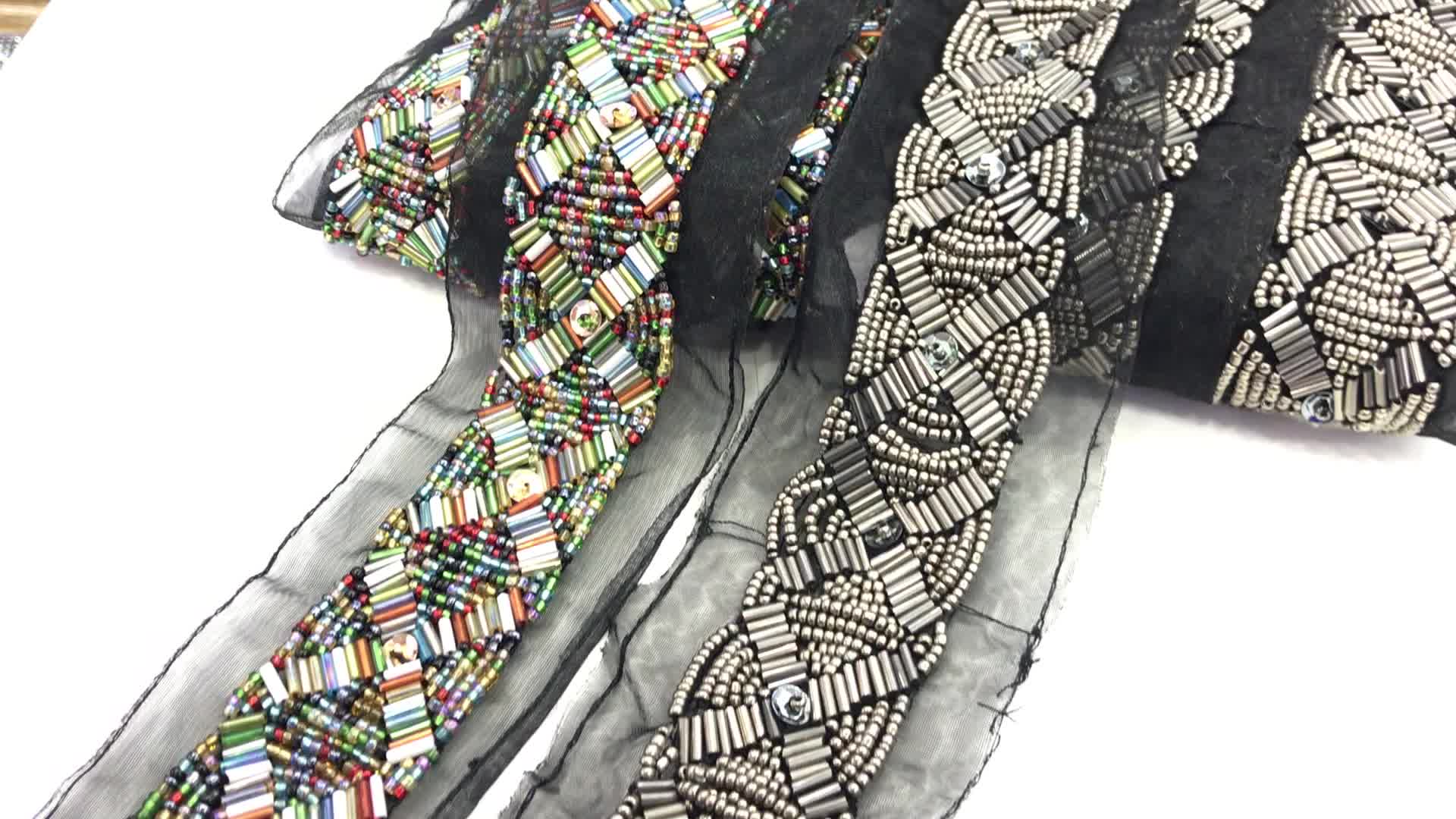 R401wholesale Sewing On Crystal Beaded Lace Trim Rhinestone Applique