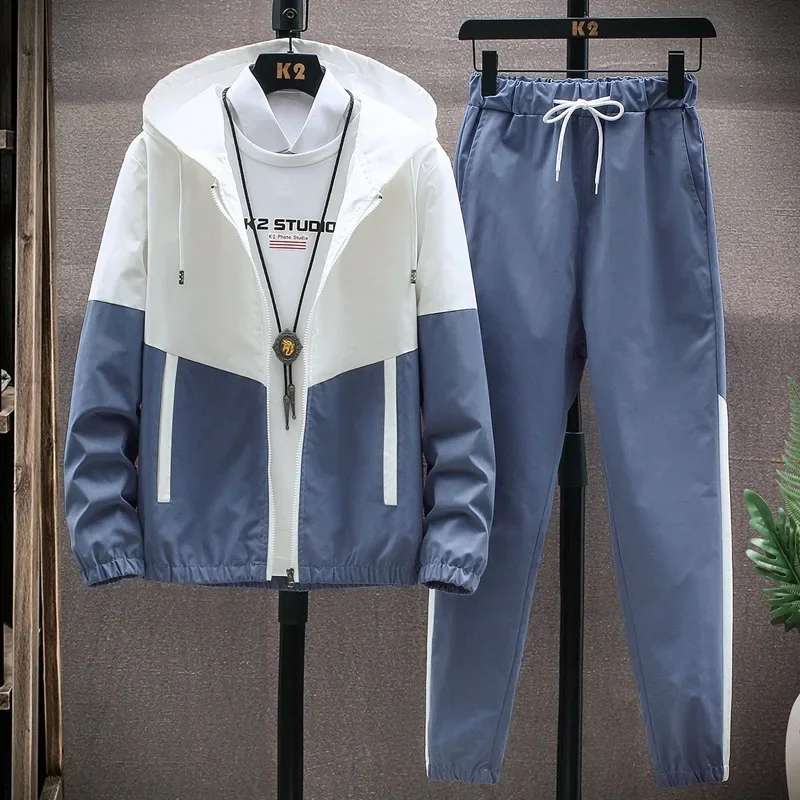 Cross-border wholesale new men's sportswear suit men's autumn casual Korean style leggings hooded two-piece suit