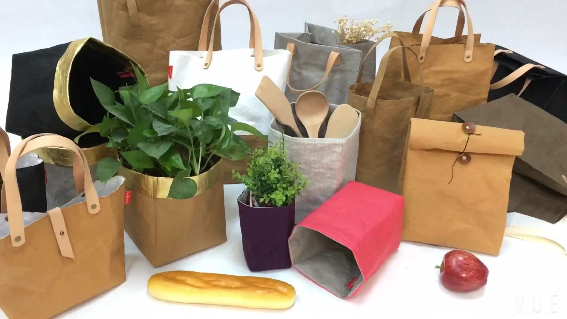 Reusable insulated washable brown tyvek kraft paper lunch bags, View