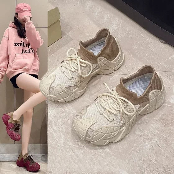 2025 New Summer Flying Mesh Top Torre Shoes Women's Ugly Cute Joker Big Head Coconut sneaker Breathable Socks Shoes