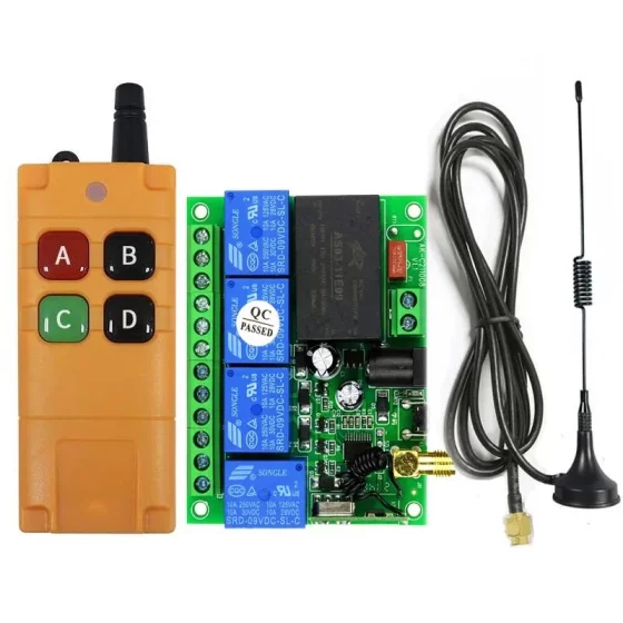AC 110V 220V Universal four-way remote control switch with industrial-grade remote control lamp barrier gate Motor control