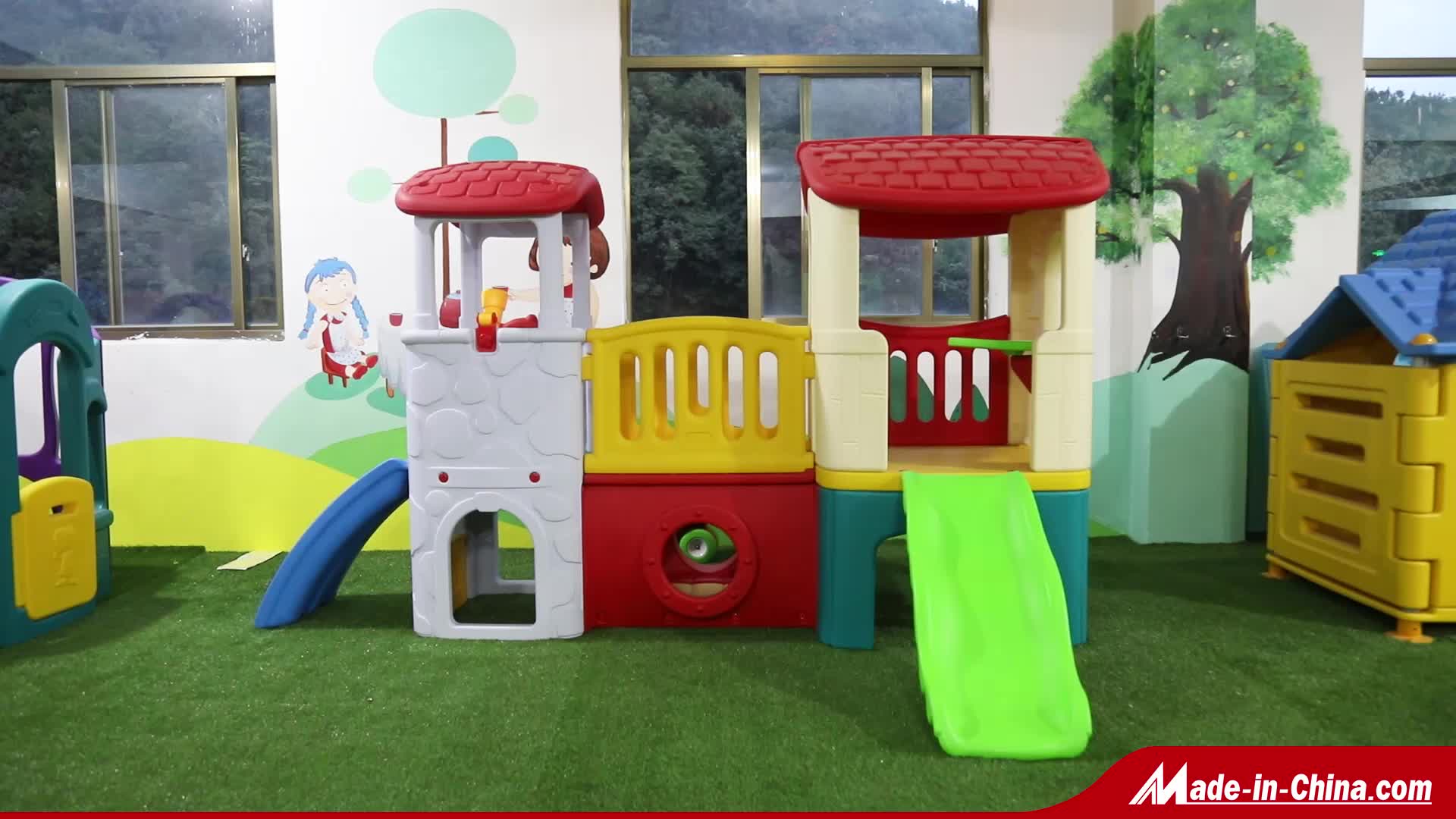 Lldpe Children Plastic Playhouse And Baby Slide Colorful Playhouse With