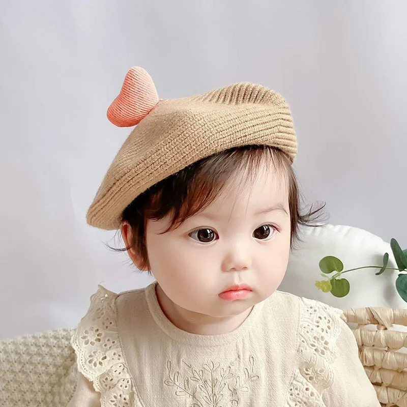 Brand children's hat girl's, knitted cute demi-season beret for early age, western style