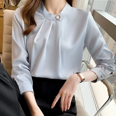 Women's 2025 Autumn New Professional Shirt with Design Sense, Unconventional Korean Version, Long-Sleeved Satin and Chiffon Top