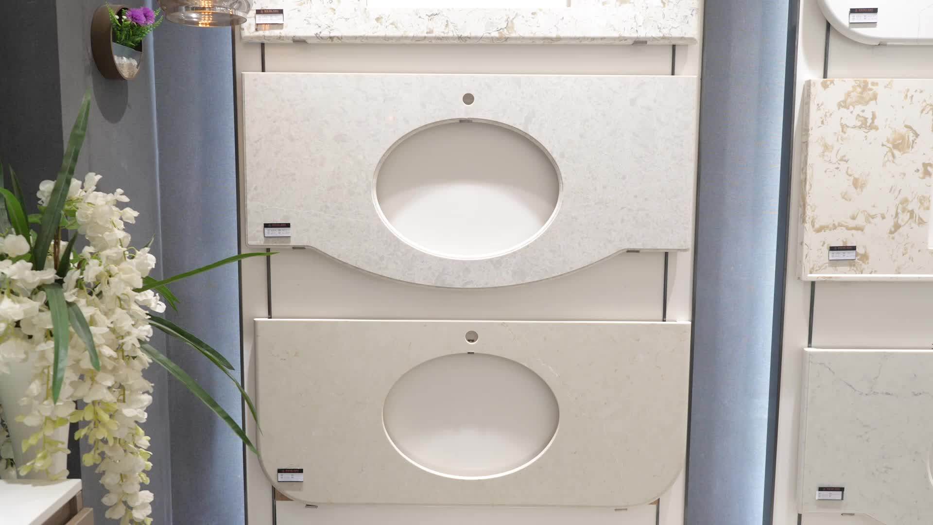 Artificial White Quartz Countertop With Grey Veins Marble Vanity Top