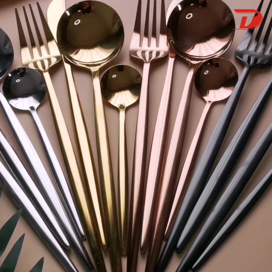 24 Pcs Cutlery Set Flatware Spoon And Forks Knife,Black Stainless Steel