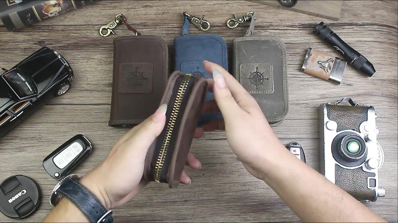 Кошелек для ключей из натуральной кожи мужчин и женщин ручная работа на молнии