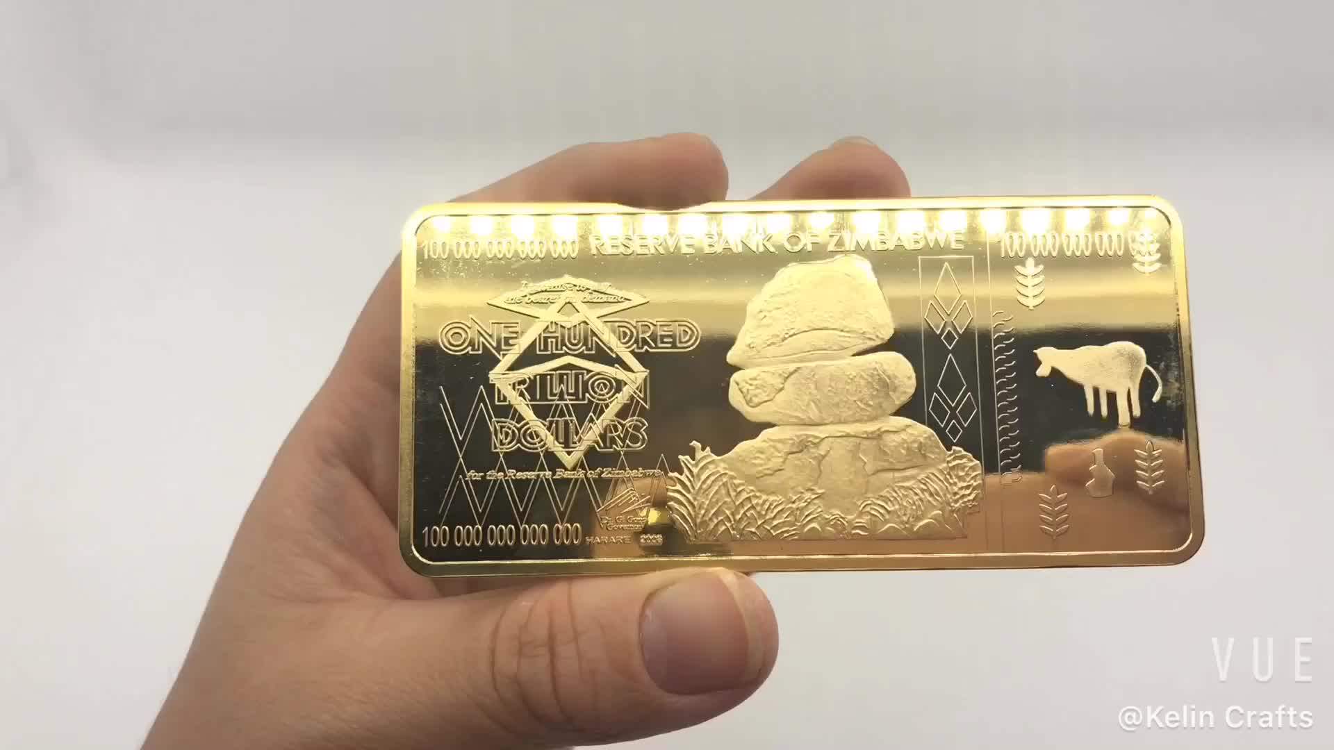 Hot Sale Zimbabwe One Trillion Banknote Metal Coin Zimbabwe Bar Gold