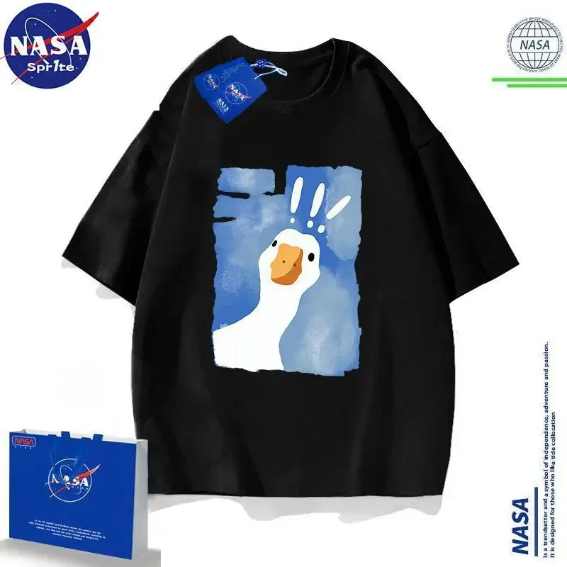 NASA Co-branded Summer CarToon Duck ShorT-sleeved T-shirT, Fashionable Men's and Women's YouThful Loose Top, Trendy Brand ins Couple Wear