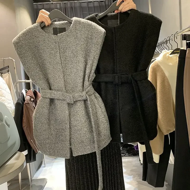 South Korea Dongdaemun 2024 Autumn New Style Warm and Soft Style Retro Loose Mid-length Vest Top for Women