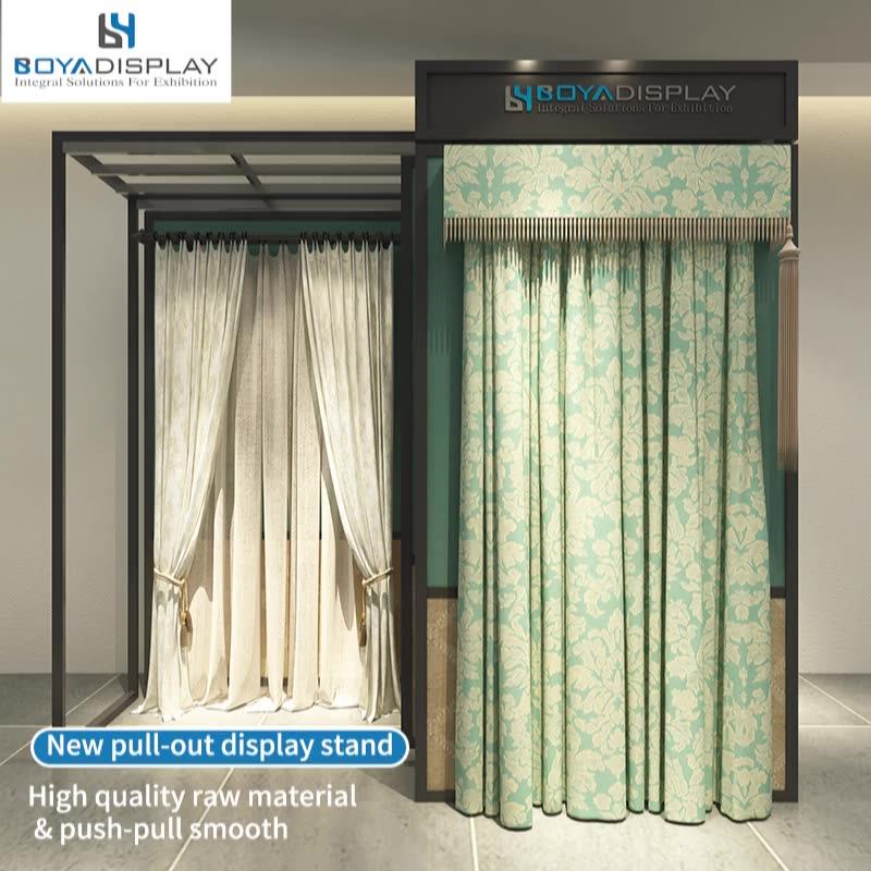 Customized Size Metal Turning Page Sliding Type Curtain Display Rack