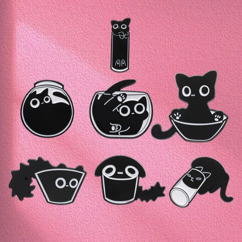 Funny Cartoon Black Cat Brooch Personality Black Kitten Pet Cat Animal Brooch Bag Accessories New