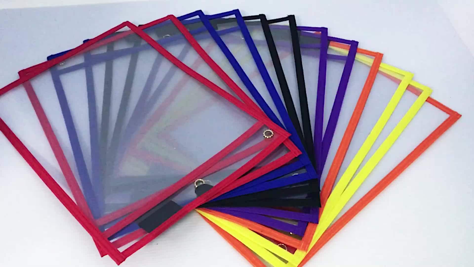 5pack Dry Erase Pockets Reusable Clear Plastic Sleeves With Mark