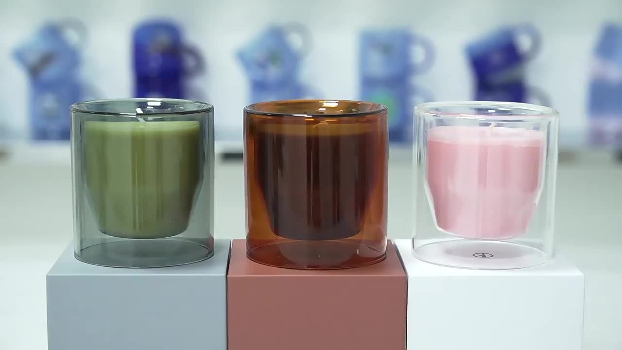 Luxury 8oz Double Layer Borosilicate Glass Candle Jar Heat Resistant