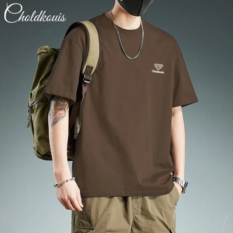 Short-sleeve T-shirt for men, new summer fashion brand, American retro, heavy trend, 7.5-inch sleeve, pure cotton clothing