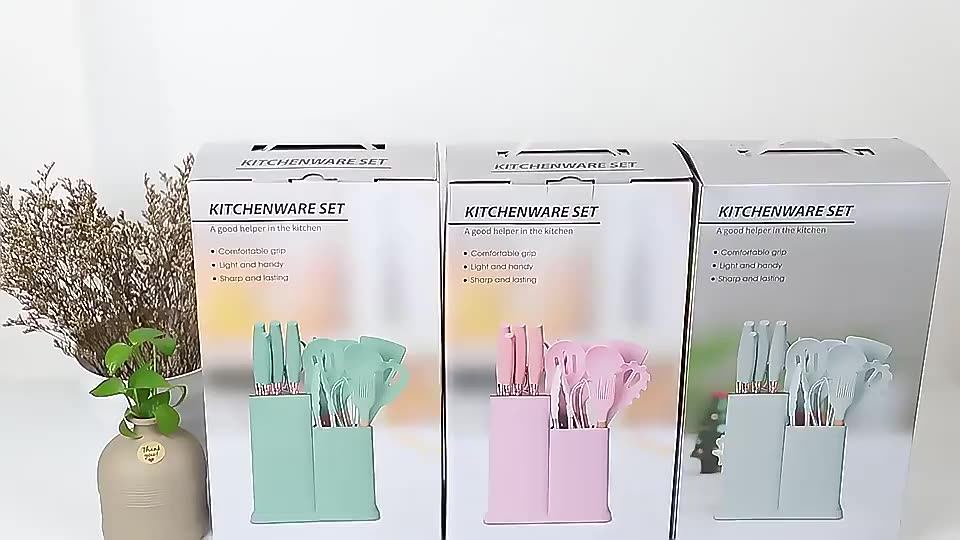 Comfit 12-teiliges Silikon-Küchenset Mit Holzgriffen - Graues Utensilien Set Mit Aufbewahrungsbecher