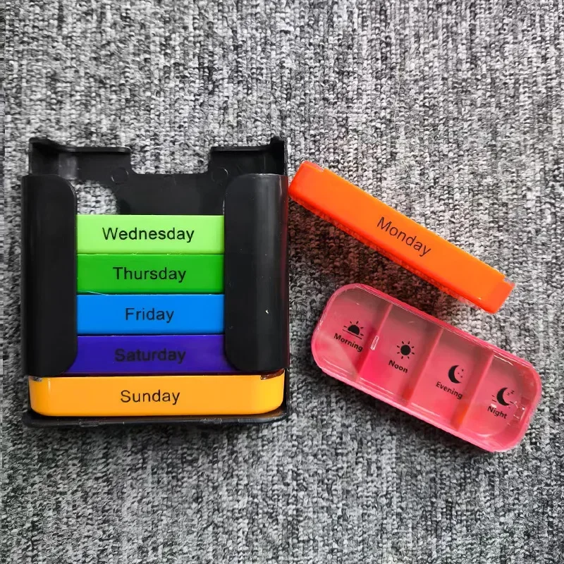 Foreign Trade Best-Selling Food-Grade Pill Box Square Seven-Day Drawer-Type Convenient 28-Compartment Pill Box Safe and Portable Pill Box