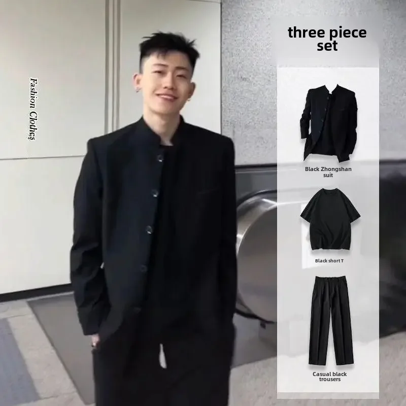 若い男性向けの新しい黒の中山スーツ、ネットの有名人の趙山河と同じトップス、新しい中国風のジャケット、ネットの有名人と同じスタイル