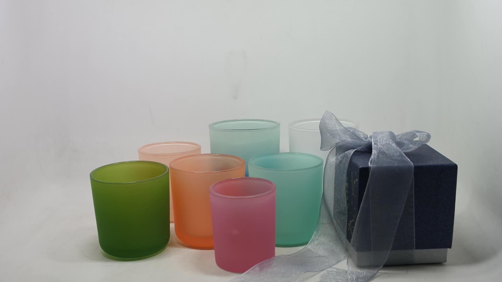 Wholesale Frosted Colour Glass Candle Holder Jars With Sealed Wood Lids