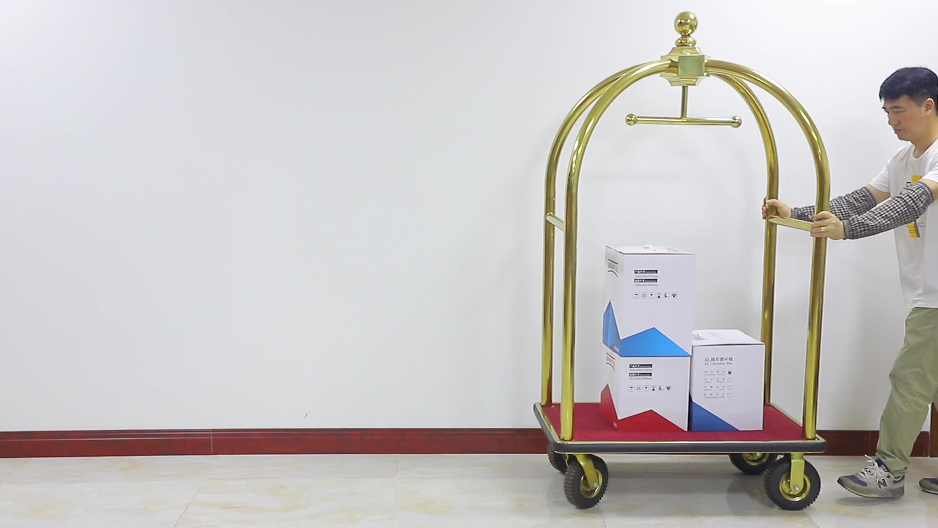 Stainless Steel Hotel Luxury Crown Foldable Bellboy Cart Rack Concierge