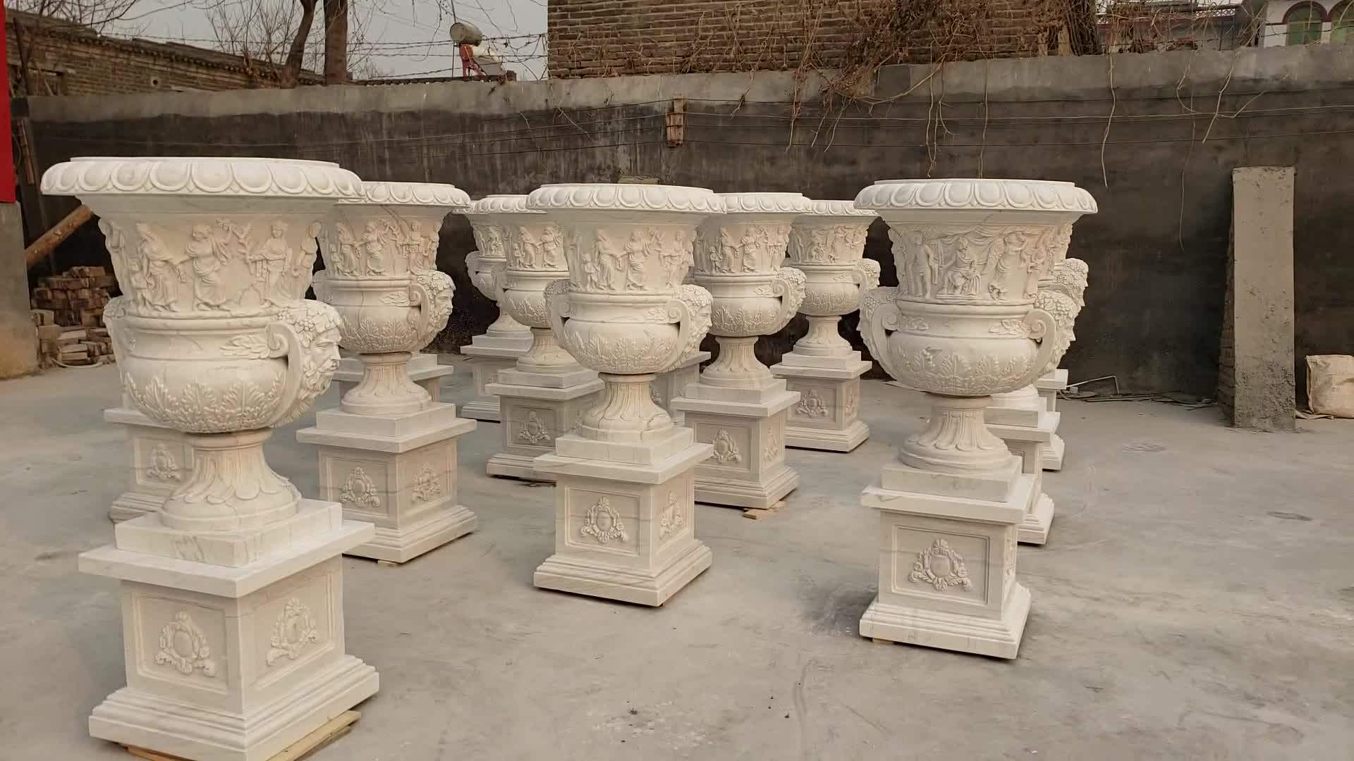 Classical Natural Antique Large Marble Carving Stone Outdoor Planters