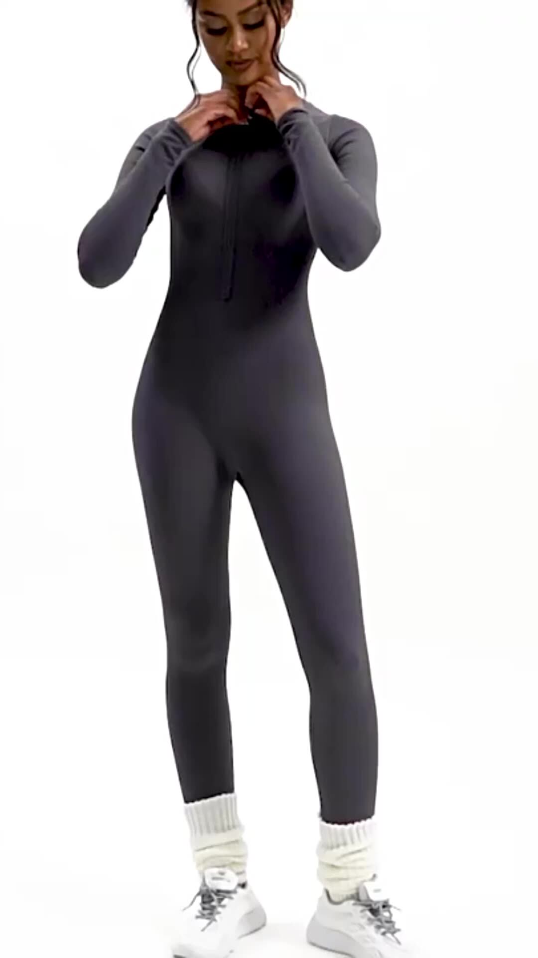 Voqeen Jumpsuit Voor Dames – Lange Mouwen, Ritssluiting, V-hals | Yoga & Sport Jumpsuit, Elastisch & Stijlvol