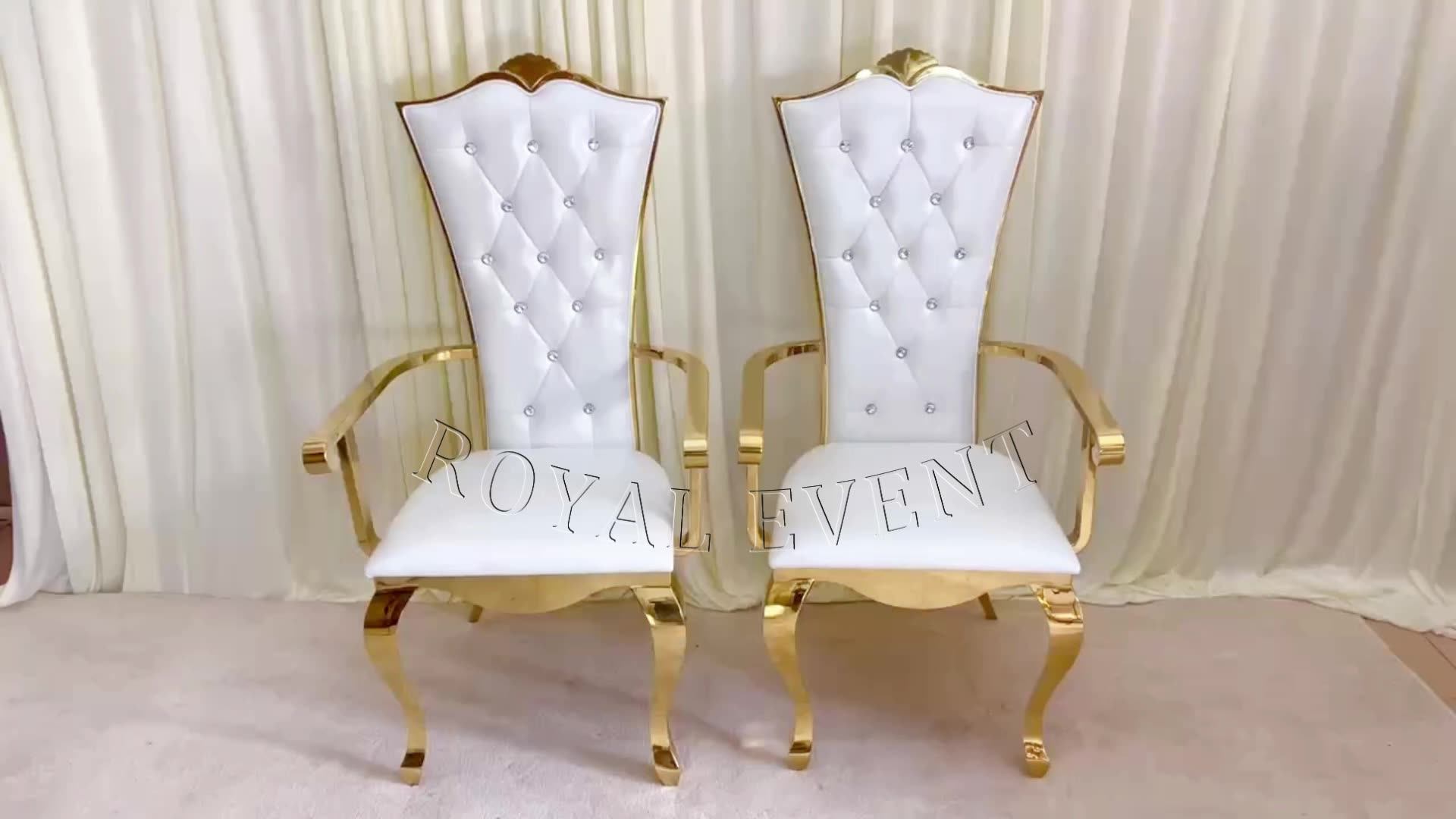 Luxury Gold Wedding Furniture Leather Chair Stainless Steel Armrest