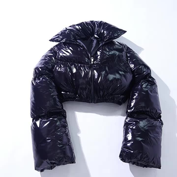 M23t Latest Design Warm Shiny Bubble Coats Long Sleeve Solid Zipper