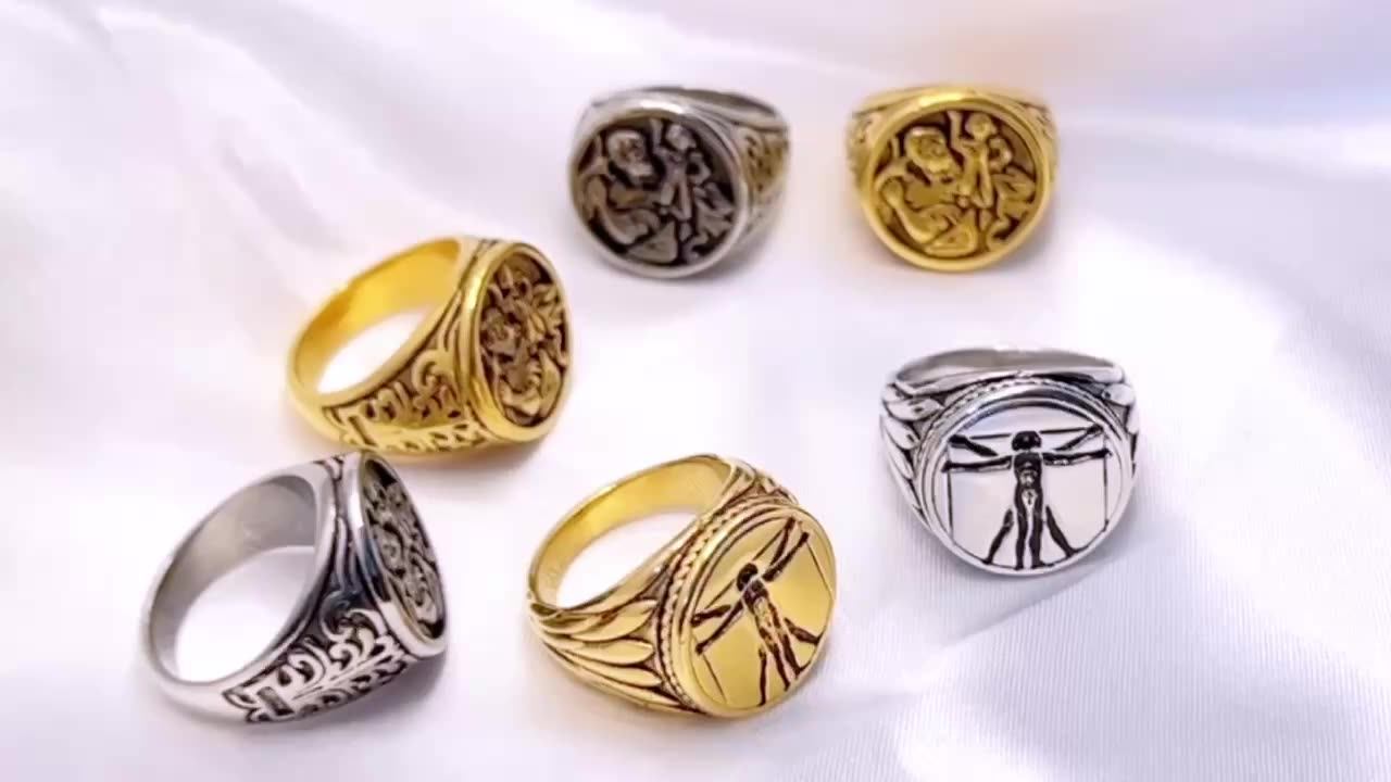 Non Tarnish Waterproof Vitruvian Man Ring Custom Stainless Steel