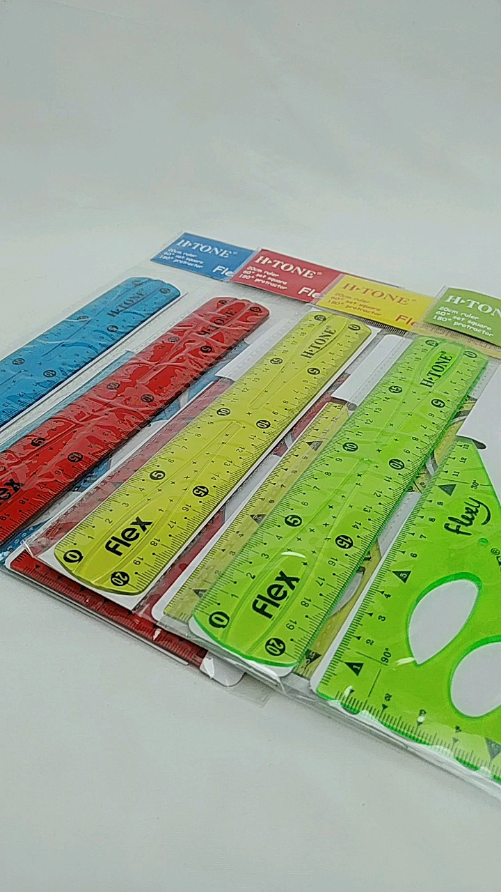 Custom Logo Wholesale 15cm 20cm 30cm Clear Plastic Flexible Ruler Set