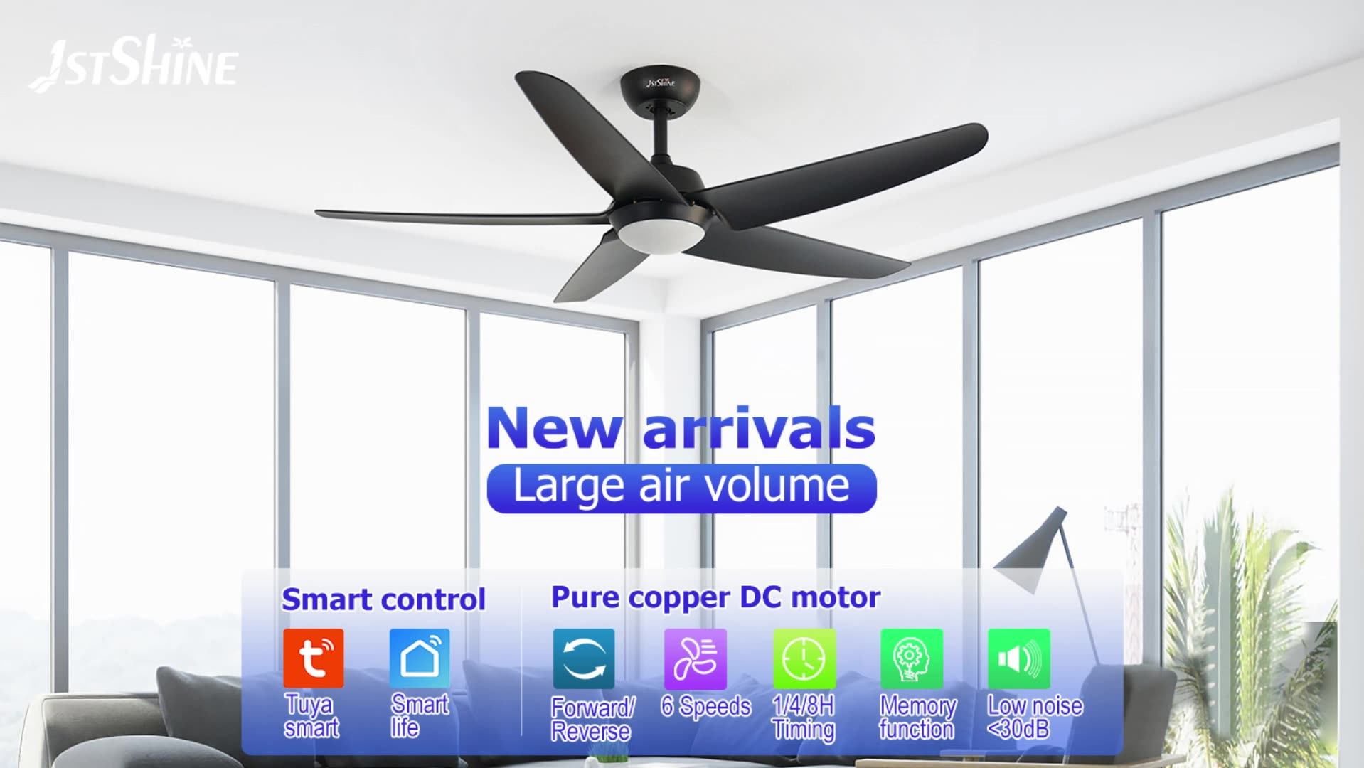 1stshine Led Ceiling Fan Black Plastic Blades Energy Saving Decorative