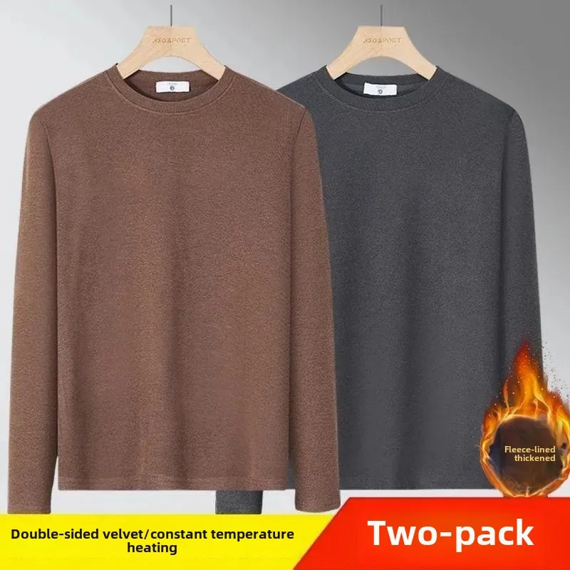 Double-sided velvet middle collar warm suit 2024 winter men and women constant temperature padded thin velvet autumn pants bottoming shirt