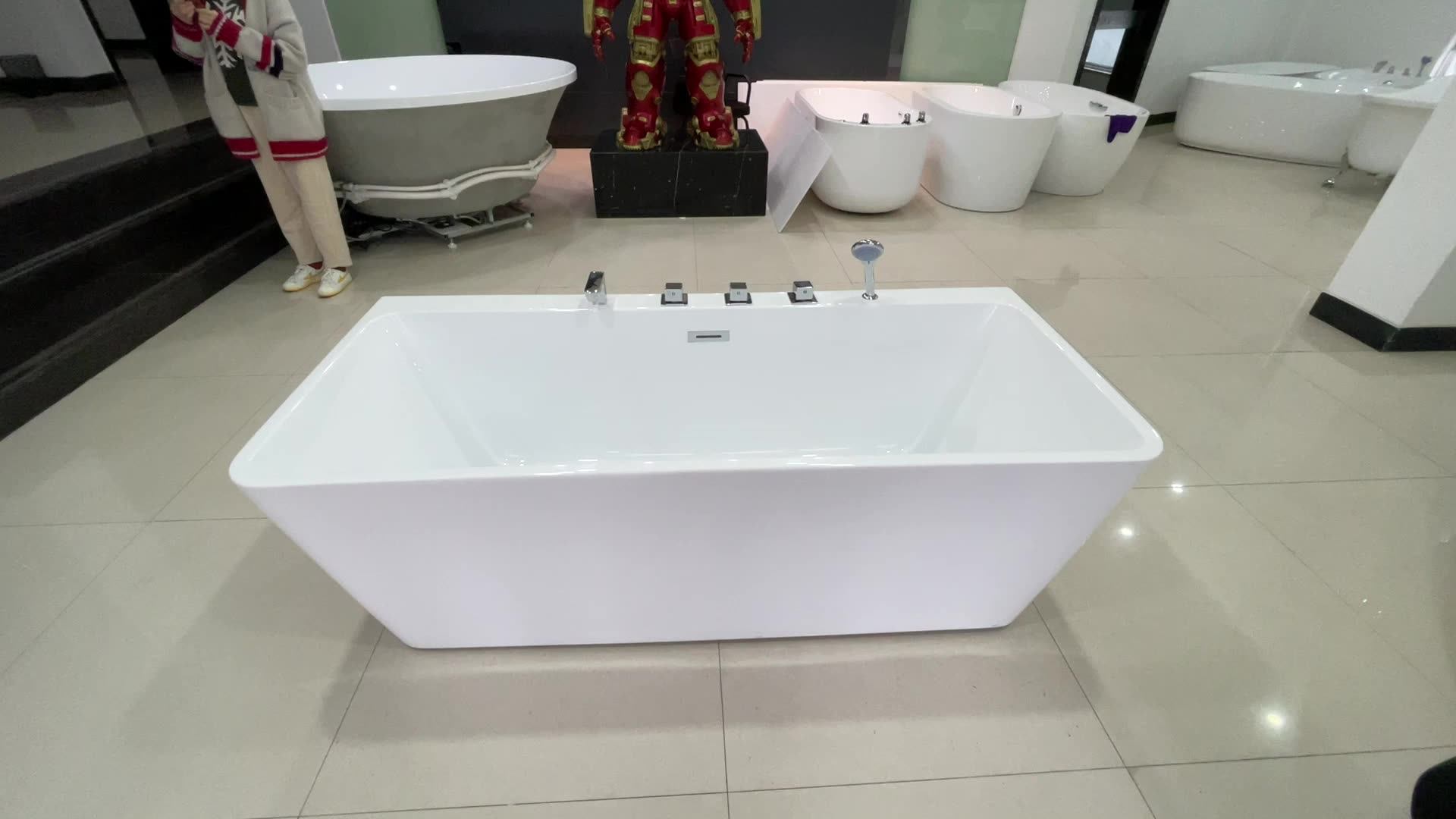 Freestanding Bath Tub Double Ended 1700mm Black Acrylic Modern Bathtub