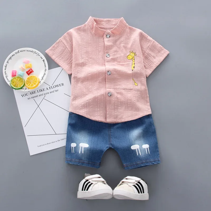 Summer cartoon shirt, denim skirt, set, Korean style
