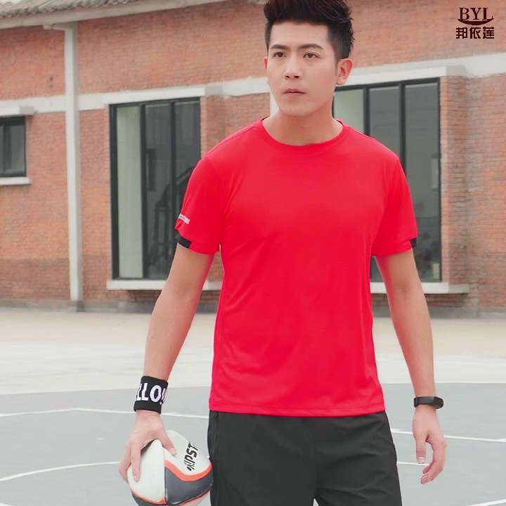 定制logo弹力速干T恤夏季跑步产品衣圆领薄款透气工衣短袖使命服建议