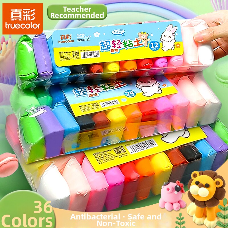True Color Clay, Ultra-Light Clay, Special Clay for Children, Kindergarten, and Elementary School Students, DIY Material Pack, 36 Colors of Light Clay, Bubble Clay, Paper Clay, 24 Colors of Super Clay, 12 Colors of Mud